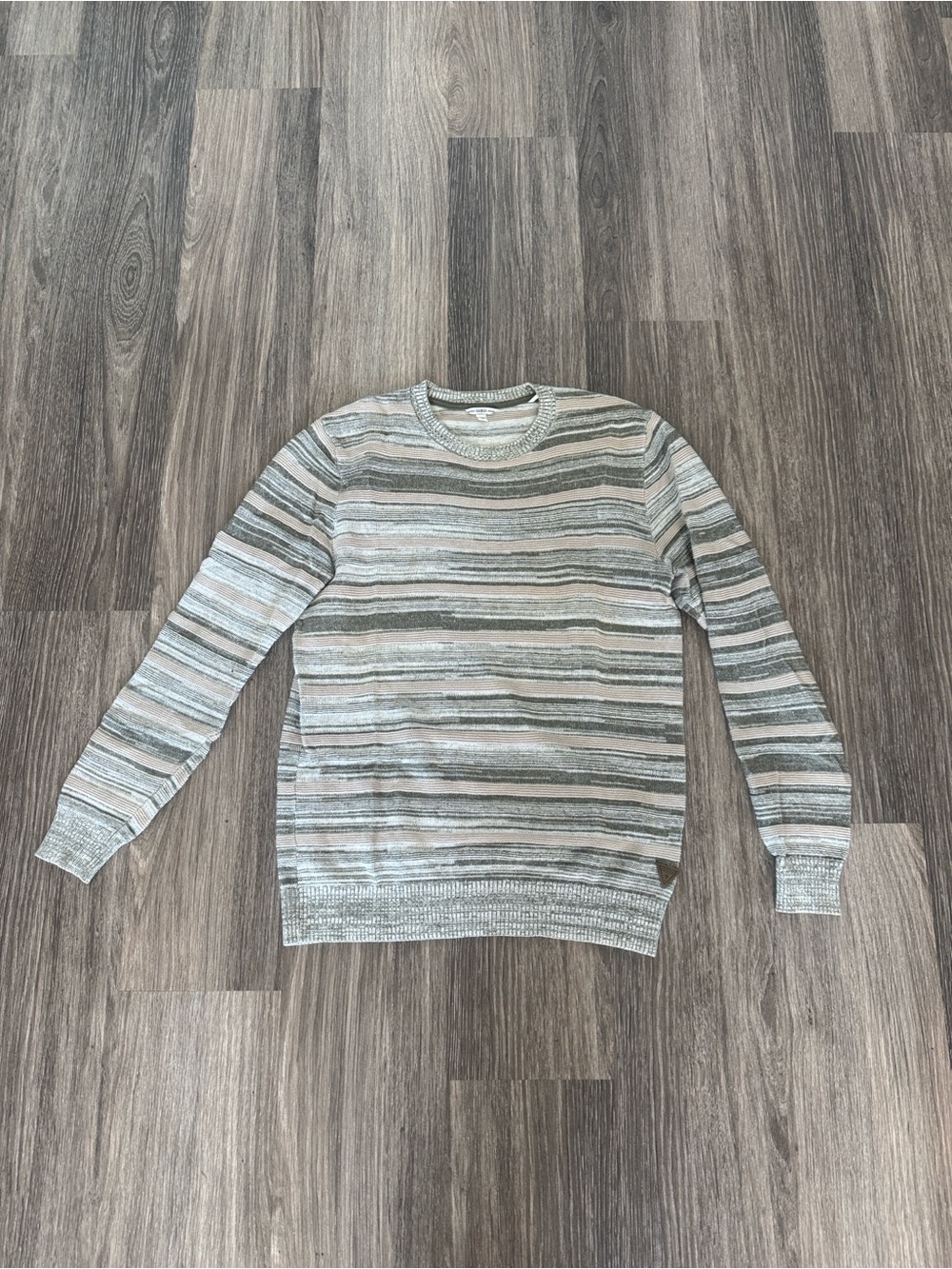 Guess Men's Striped Crewneck Sweater - Gray & Cream